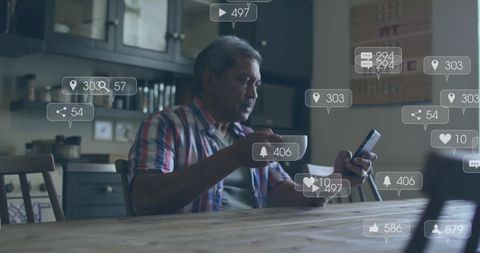 Elderly Man Engaging with Social Media on Smartphone - Download Free Stock Images Pikwizard.com