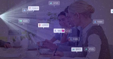 Business Team Analyzing Social Metrics in Modern Office