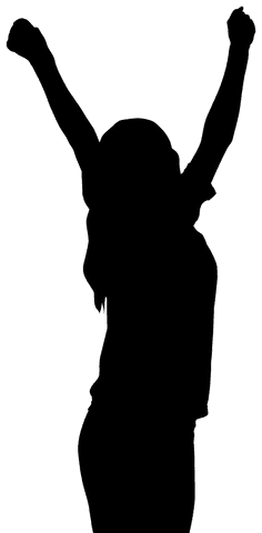 Transparent woman raising hands in victory silhouette