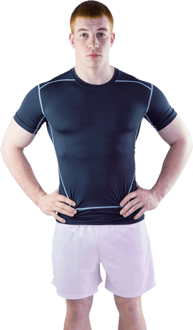 Transparent portrait of muscular rugby player gearing up