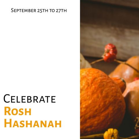 Rosh Hashanah Celebration with Festive Decorations and Text