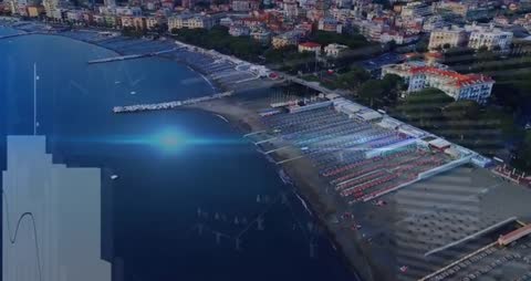 Aerial View of Mediterranean Beach with Neatly Arranged Sunbeds