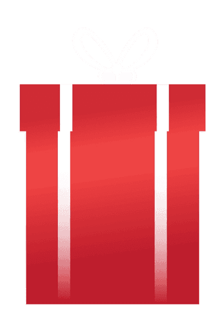 Red gift box icon with white ribbons on transparent background