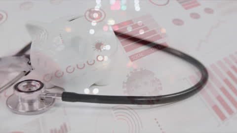 COVID-19 Statistics with Stethoscope and Piggy Bank Overlay