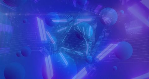 Futuristic Digital Tunnel with Blue Spheres and Lights