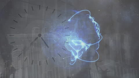 Depicting concepts of time and global connectivity, this abstract animation features a digital globe intertwined with a clock, representing the intersection of international business and modern technology. Ideal for usage in presentations or articles focused on globalization, digital transformation, technology planning, or financial industry advancements.
