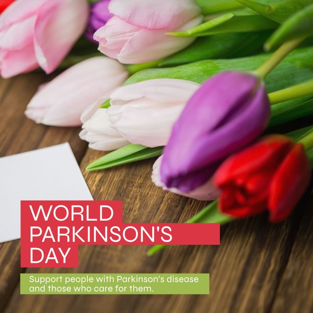 World Parkinson's Day Concept with Colorful Flowers and Empty Card - Download Free Stock Templates Pikwizard.com