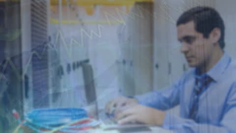 Financial Data Processing Over Businessman at Desk