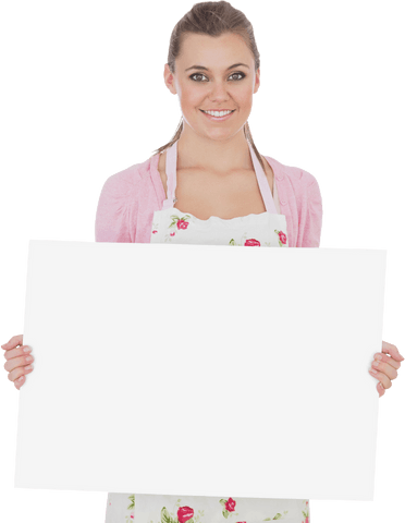 young woman holding blank transparent sign in apron - Download Free Stock Videos Pikwizard.com