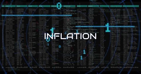 Neon Cyber Dashboard Displaying INFLATION Alert Over Redacted Data Radar Console