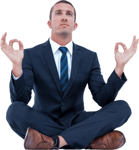 Transparent businessman meditating in zen pose