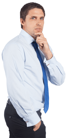 Transparent businessman in formal attire contemplating strategy