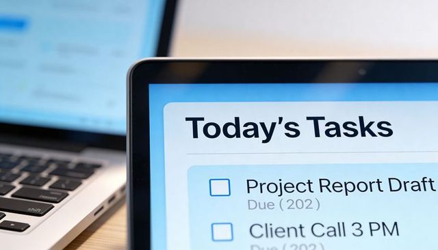 Displaying Today's Tasks on Tablet with Laptop Keyboard for Productivity and Workflow