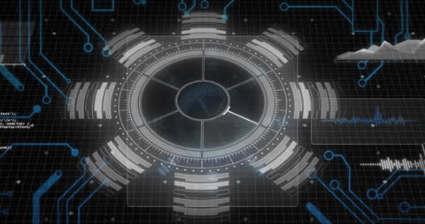 Futuristic Data Processing Animation in Digital Circuit Interface