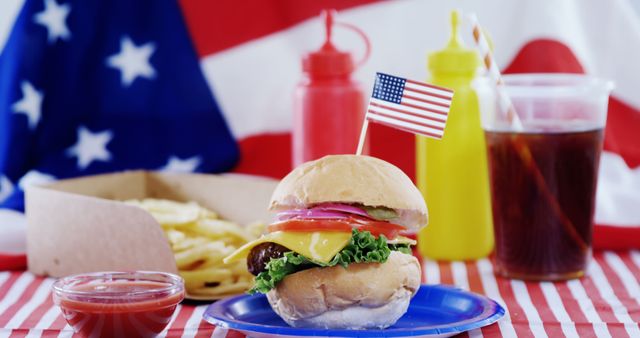Tasty Cheeseburger with American Flag Food Display for Fourth of July Celebration - Download Free Stock Images Pikwizard.com