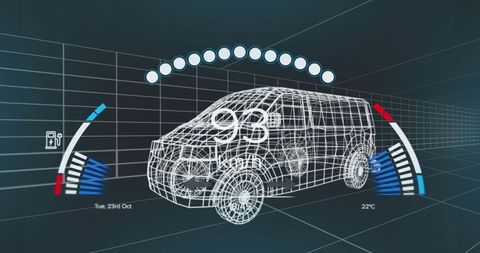 Futuristic Dashboard with 3D Van and Digital Speed Display