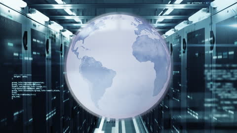 Global Networking in Data Center with Rotating Globe Animation