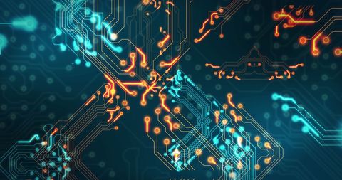 Futuristic digital circuit board with glowing wires
