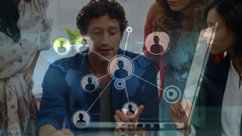 Team Collaborating with Digital Connections Interface