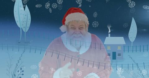 Santa claus cheering in magical winter wonderland