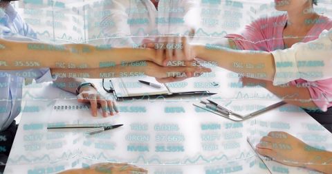 Business Team Unite Over Financial Data for Strategic Planning