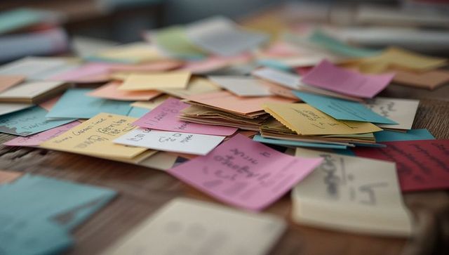 Colorful sticky notes on desk enhancing creative workspace planning