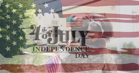 4th of July Patriotic Celebration with African American Soldier and Daughter