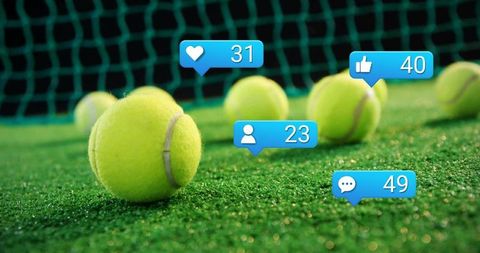 Tennis Balls on Court with Social Media Notifications Overlay