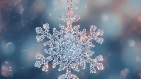 Rotating Crystal Snowflake Ornament in Festive Scene