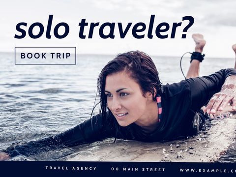 Woman Surfing Ocean Waves Inspirational Solo Travel Advertisement - Download Free Stock Templates Pikwizard.com
