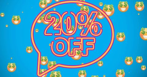Colorful 20% off sales promotion with dollar emoji
