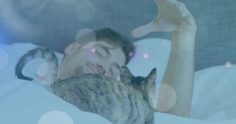 Relaxed Morning with Pet Cat and Owner Harmonious Bond