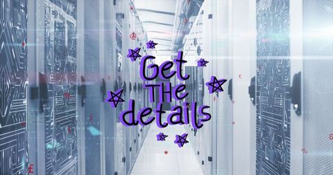 Secure Data Center Aisle with Futuristic Digital Overlay