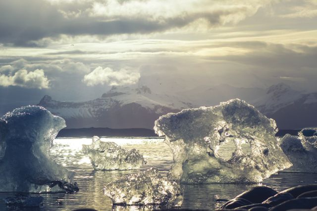 Dramatic Arctic Ocean Scenery with Icebergs and Snowy Mountains at Sunset - Download Free Stock Photos Pikwizard.com