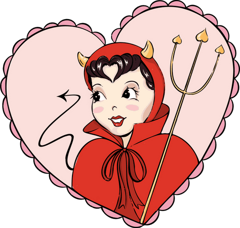 Cartoon Devil Woman in Pink Heart Transparent Background