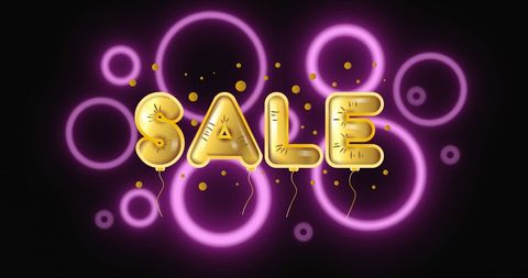 Yellow Balloon Sale Text with Purple Neon Circles - Download Free Stock Images Pikwizard.com