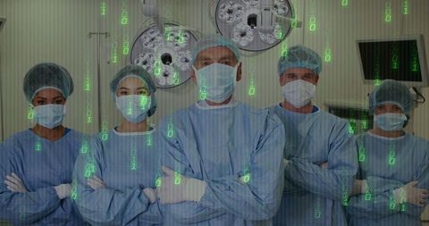 Surgical Team in Operating Room with Digital Overlay Effect
