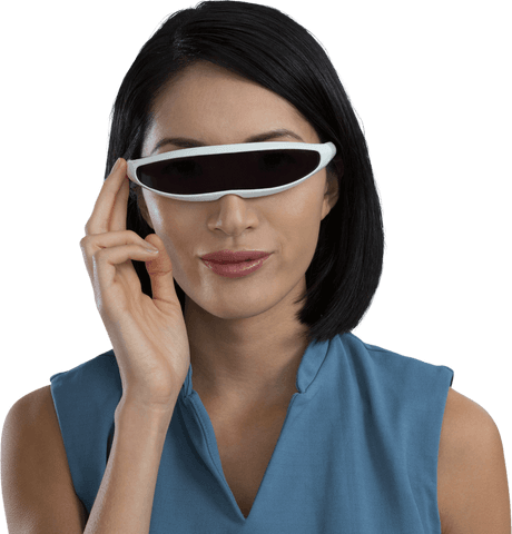Transparent vr concept woman experiencing digital future