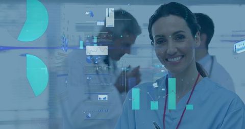 Smiling Nurse with Advanced Healthcare Technology Interface