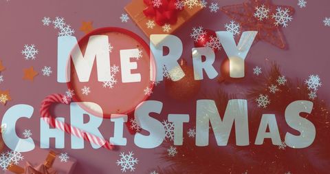 Festive Merry Christmas Greeting with Snowflakes and Gifts