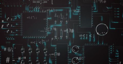 Abstract digital network with circuit elements and data overlay