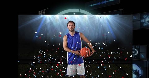 Male Basketball Player Posing with Digital Confetti