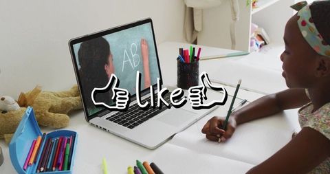 Child learning via online education at private desk