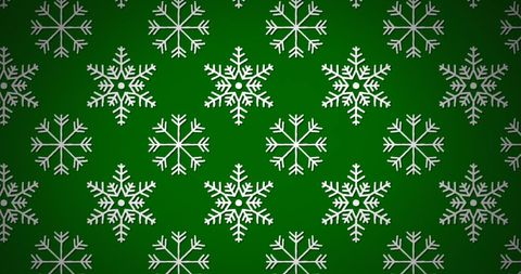 Festive Green Background with White Snowflakes and Stars
