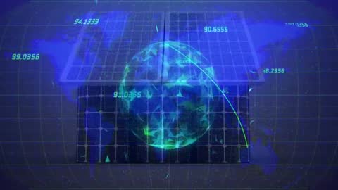 Futuristic Solar Panel Energy Visualization with Digital Globe