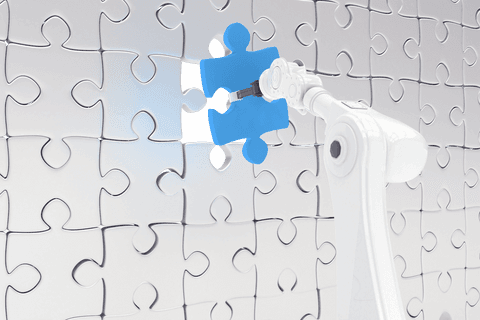 robotic arm assembling blue puzzle piece on transparent board - Download Free Stock Videos Pikwizard.com