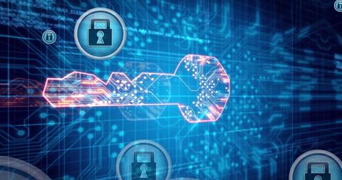 Digital Key with Security Lock Icons Over Binary Code Backdrop - Download Free Stock Images Pikwizard.com
