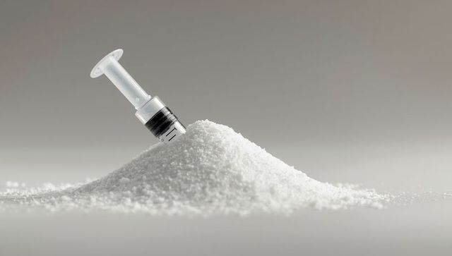 Clear Syringe on White Granules in Minimalistic Setup