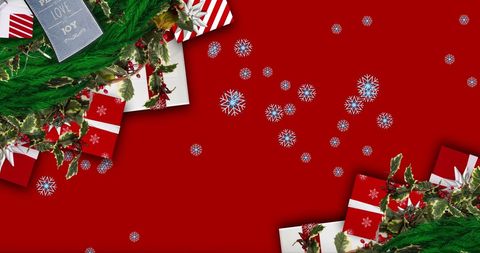 Festive Red Background with Snowflakes and Holiday Gifts - Download Free Stock Images Pikwizard.com