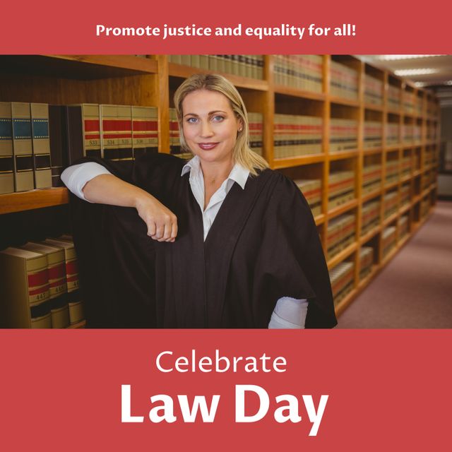 Use this stock image to promote legal events, Law Day celebrations, legal profession awareness, or equality and justice campaigns. Suitable for social media promotions, websites, or printed materials.